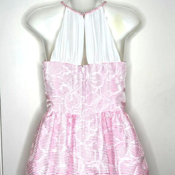 LILLY PULITZER KAILEY PINK & WHITE FLORAL CHIFFON HALTER DRESS SIZE 2 ROSY POSIE - Picture 10 of 14